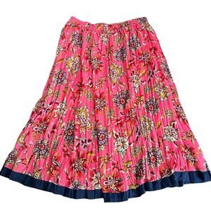 Ellen Weaver Pink Floral Pleated Midi Maxi Skirt Size 1X Elastic Waist
